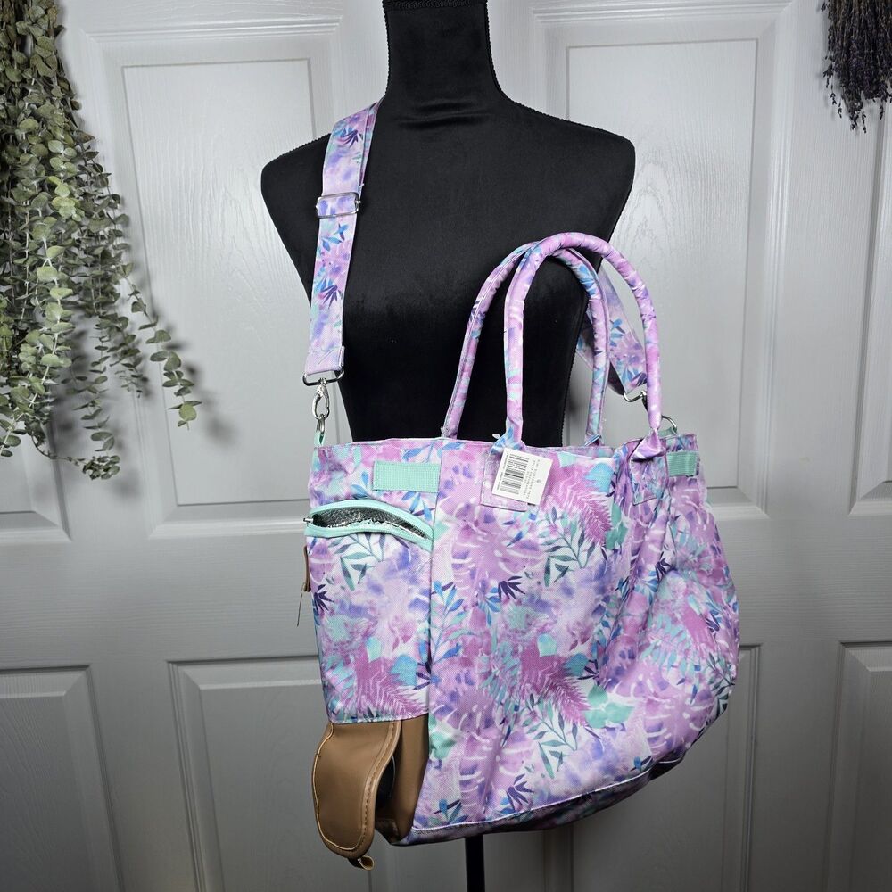 NEW Aldi Wine Holder Dispenser Tote Cooler Bag Large Pink Purple Floral